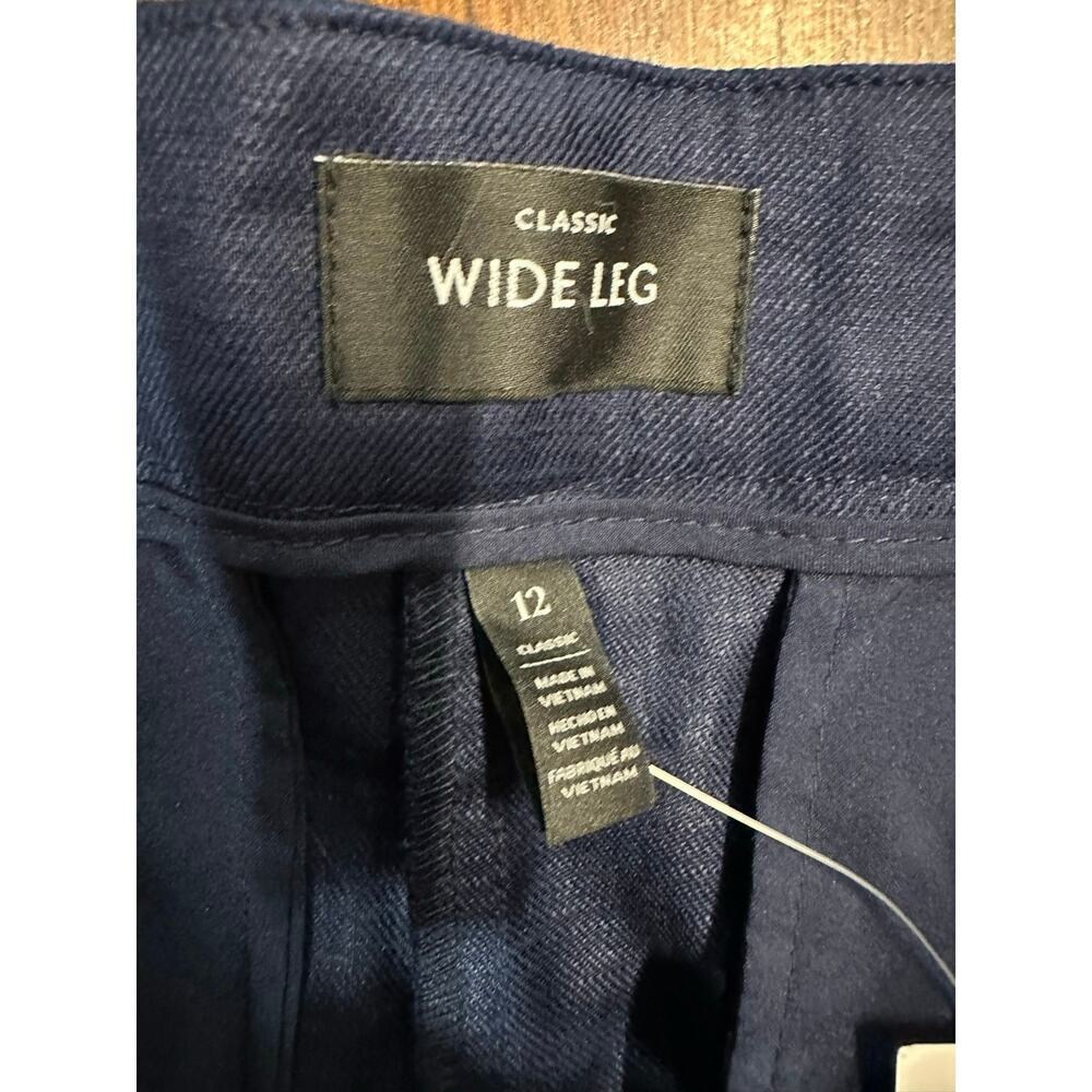 Linen Blend Wide Leg Pants Women 12 Blue Career Academia Twee Classy Neutral - Picture 2 of 10